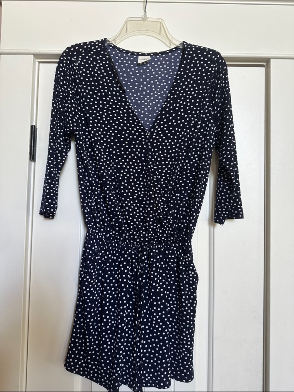 Kaileigh Navy Polka Dot V-Neck Women’s Romper